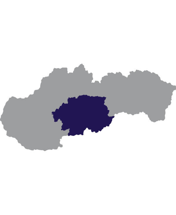 Landkaart Slowakije grijs met regio Banská Bystrica donkerblauw op transparante achtergrond - 600 * 733 pixels